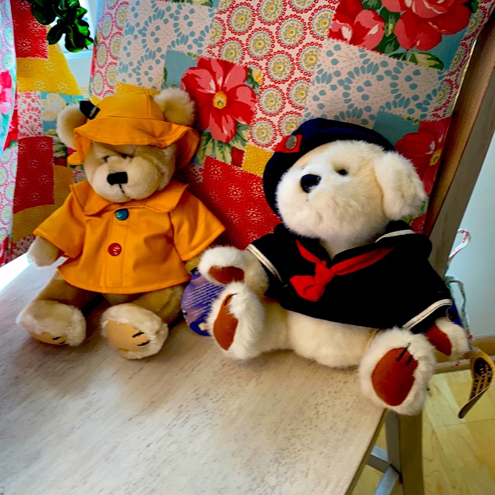 Vintage brass button premier collectible two  stuffed animals  1996